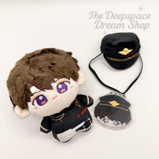 Love and Deepspace Caleb – Uniform Printed Keychain Doll (with Wearable Hat + Squeaky Sound) - Limited Edition - 10cm